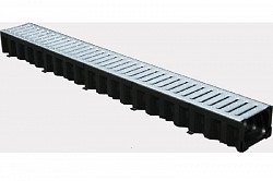 1102 Лоток водоотв. пластиковый Тор 100/80 со стальн. штамп. решеткой 1000*125*80 (до 1,5 т.)