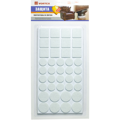 Протекторы защитные фетр,белые в ассорт.D20,27,24х24мм  VORTEX/30