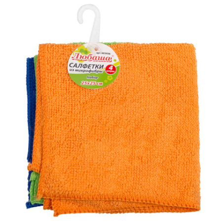 Салфетки микрофибра: универсальная 2 + для кухни 2, 25х25см, комплект 4шт Любаша 603936 (6)