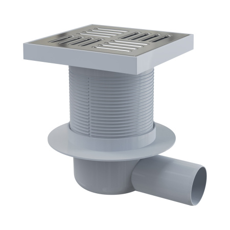 AlcaPlast APV5411 Трап сливной 150х150/50 боковой, решетка нерж.сталь, гидрозатвор мокрый