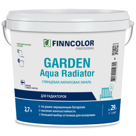 Эмаль акрил. GARDEN AQUA RADIATOR для радиат. База C, глянец. 0,9л (1/6) FINNCOLOR