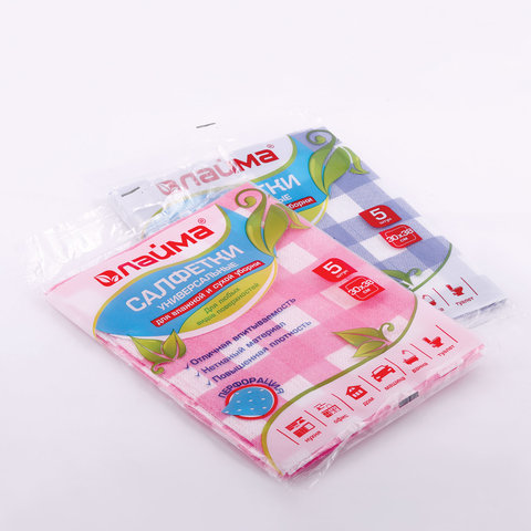 Салфетки вискоза универсальные 30х38см 75 г/м2 перфорация (спанлейс) Лайма 5шт 605483 (23)