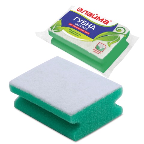 Губка бытовая MEGA 48×120×86мм поролон/абразив профильная, кафель/уборка Лайма К1013 (35)/601556