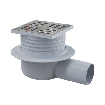 AlcaPlast APV26 Трап сливной 105х105/50 боковой, решетка нерж.сталь, гидрозатвор мокрый, СНИЖЕННЫЙ