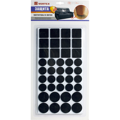 Протекторы защитные фетр,черные в ассорт.D20,27,24х24мм VORTEX/30