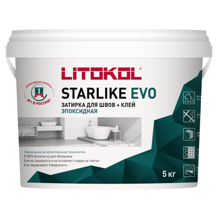 Затирка эпоксидная STARLIKE EVO S.105 bianco titanio, 1-15мм 5кг Litokol белый