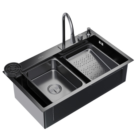 Мойка настольная MixLine МУЛЬТИ PRO 3,0мм 75х46 глуб 21,5см сифон дозатор смесит доска ЧЁРНЫЙ ГРАФИТ*