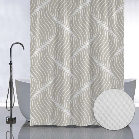 Штора д/ванны Санакс 180х180 Волнистые линии на бежевом фоне/05-10