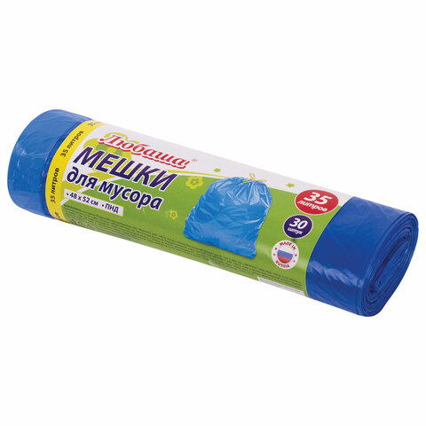 Мешки для мусора  35л 30шт 13мкм 48х52 ЛЮБАША с завязками 608095 (6)