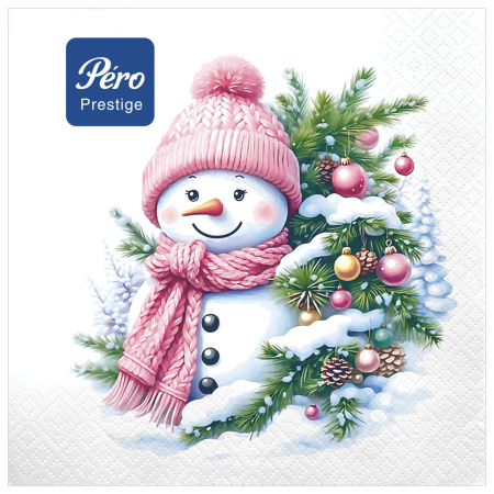 Салфетки бумажные 20 шт., 33×33 см, «Милый снеговик», 3-слойные, PERO «Prestige»
