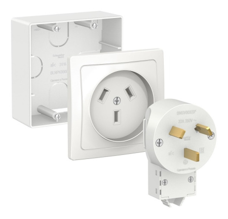 Комплект силовой ОП 32А 250В (подъемн. коробка+розет+вилка) бел. 32A 250B SchE BLNSK003231