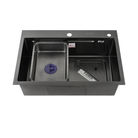 Мойка врезная FABIA PROFI 68453G 3,0/0,9мм 68х45см глубина 200мм + сифон + корзина ГРАФИТ