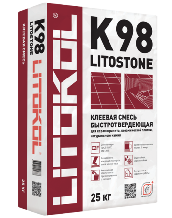 Клей плиточный LITOSTONE K98 керамогранита и камня 25кг (класс С2 F) до 2,18 МПа