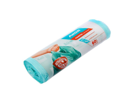 Мешки для мусора 60л "АНТИБАК+БИО" (15шт), 12мкм,  бирюзовые 205-105 