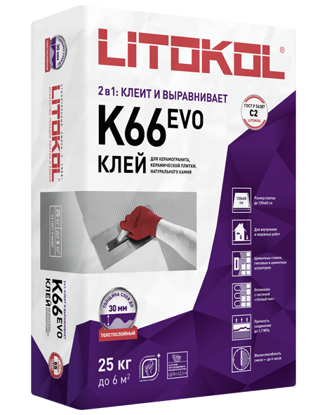 Клей плиточный LITOFLOOR K66 серый 25кг 