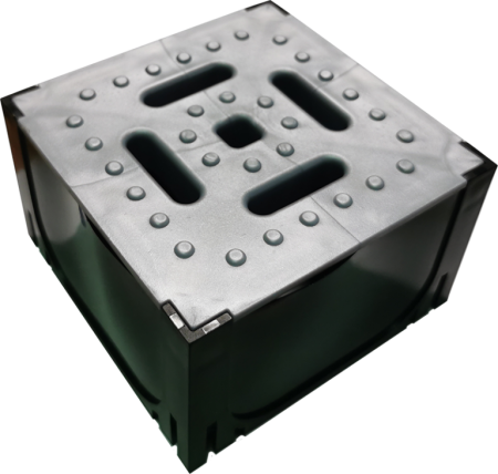 1104 Комплект: угловой элемент для лотков Тор с пластик. крышкой 125*125*80 (Серая крышка)