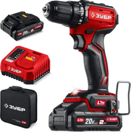 ДБ-45-22 ЗУБР 20в,45 Н*м, 2АКБ LMS (2А*ч),бесщеточная дрель-шуруповерт, сумка