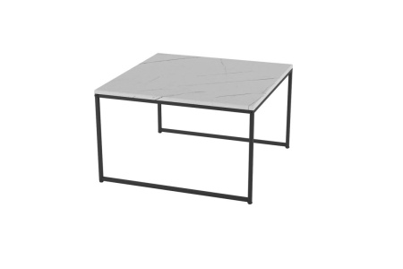 Стол придиванный Калифорния Овер (Белый Мрамор, каркас Черный) 67х67х40см