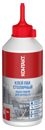 Клей ПВА КОНТАКТ столярный для дерева водостойкий D3 500г (24)