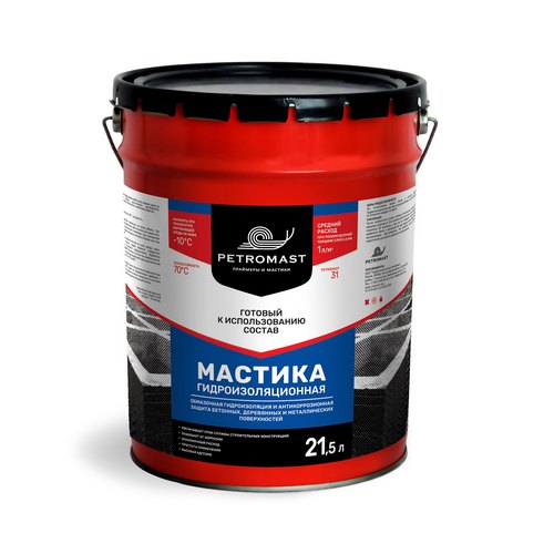 Мастика PETROMAST-31 битумная гидроизоляционная 18кг/21,5л. (металл ведро) (СПб)  (33)