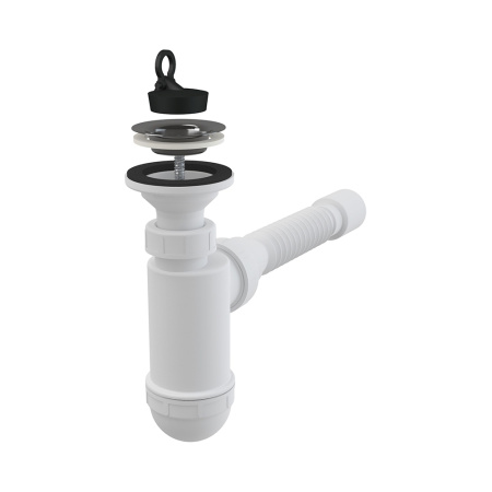 AlcaPlast A41+A710/AG2105123710 Сифон для умывальника d40 с нерж решеткой+гибкое соединение 