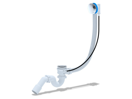 EМ411 Сифон д/ванны 1 1/2х40  с перех.трубой 45° 40х50 580мм полуавтомат, ручка пластик (15)