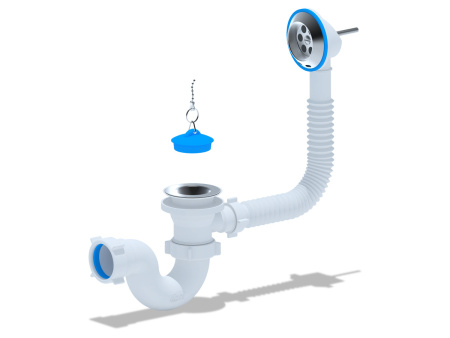 E150 Cифон д/ванны 1 1/2х40с выпуск.и перелив.(35)