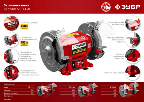 СТ-150 ЗУБР СТ-150 заточной станок д-150мм,200Вт .