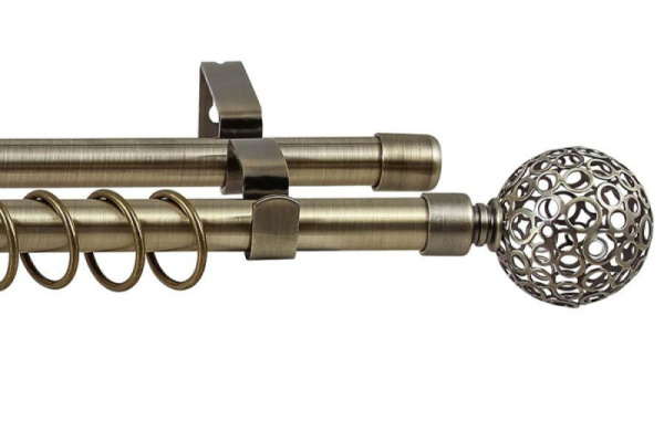 Карниз кованый 2-х ряд. раздвижной 1,6-3 м (d 16/19) ЛЕ-ГРАНД Антик-золото Ажур