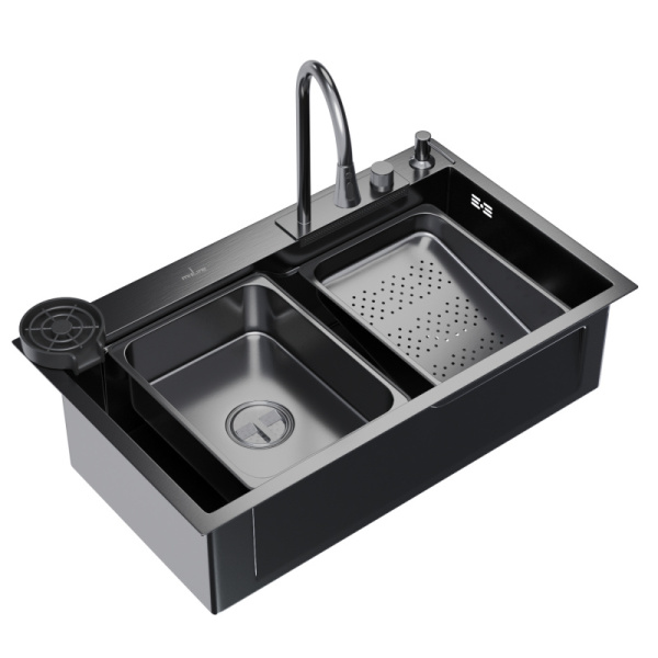 Мойка настольная MixLine МУЛЬТИ PRO 3,0мм 75х46 глуб 21,5см сифон дозатор смесит доска ЧЁРНЫЙ ГРАФИТ*