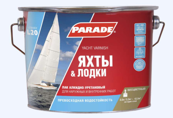 Лак яхтный алкидно-уретановый PARADE L20 Глянцев. 2,5л