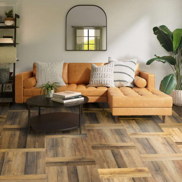 Каменно-полимер. плитка SPC RESPECT 43кл/4V 2306 Дуб амбарный 550х110х4мм (1,452 м2) ёлочка