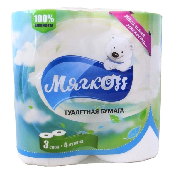 Туалетная бумага Мягкоff 2-х слойная 4 шт 16м белая
