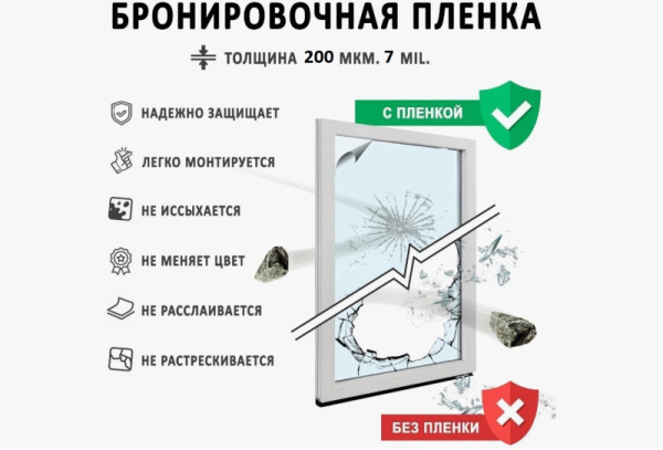 Бронирующая пленка Solarblock 7МIL Safety 200мкр (1,52*30м) 