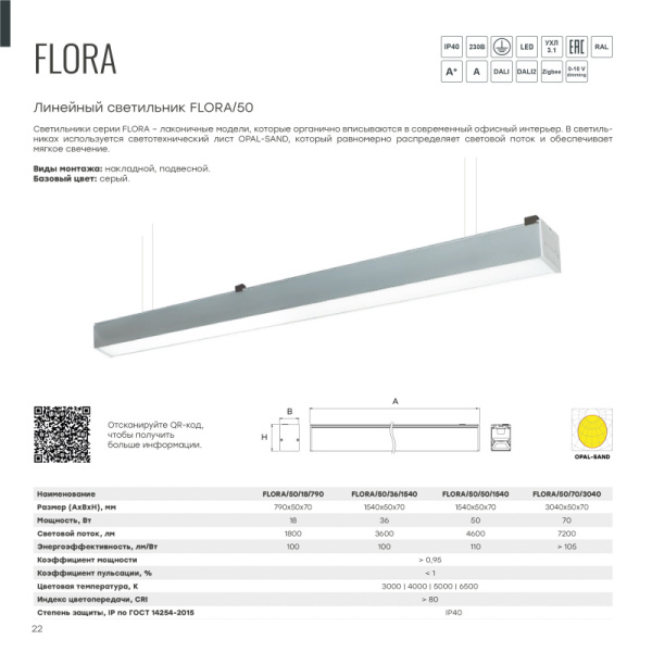 Светильник FLORA-50-18/OPAL-790/IP40 (4000K, белый) 