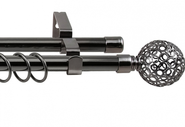 Карниз кованый 2-х ряд. раздвижной 1,6-3 м (d 16/19) ЛЕ-ГРАНД черный никель Ажур