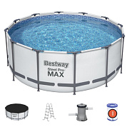 Бассейн каркасный Bestway 366х122см Steel Pro Max 56420BW фильтр-насос лестница тент 10250л ремкомпл