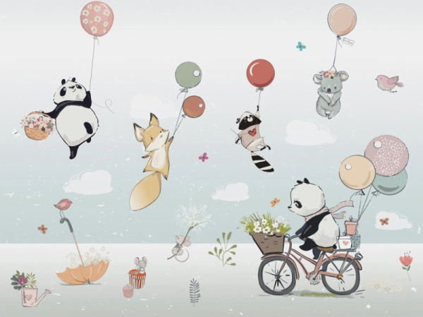 Фотообои Viktori  Flizzetto Зверята на шариках 3*2,7м /р-23213149