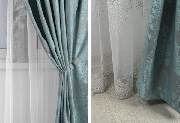 Портьера Мрамор софт 150*260 бирюза