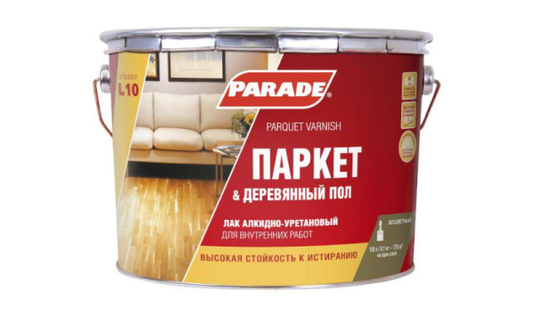 Лак паркетный алкидно-уретановый PARADE L10 глянцев. 10л