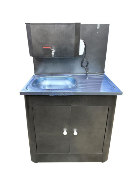 Умыв. дачный с ЭВН 20л 500х800 Дачный 2-х дверный Антич серебро нержав. мойка + кран металл
