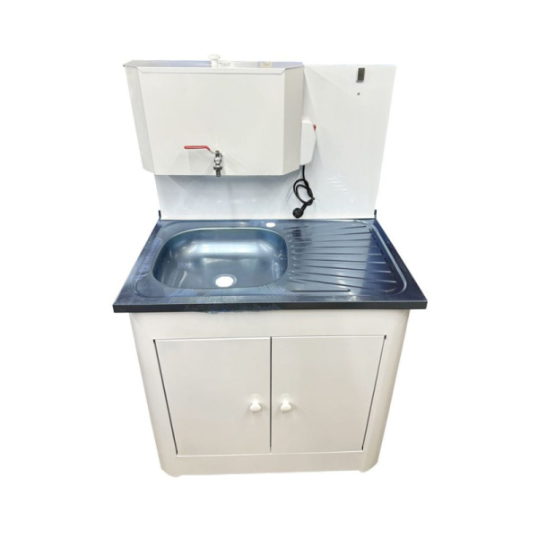 Умыв. дачный с ЭВН 20л 500х800 Дачный 2-х дверный Белый нержав. мойка + кран металл