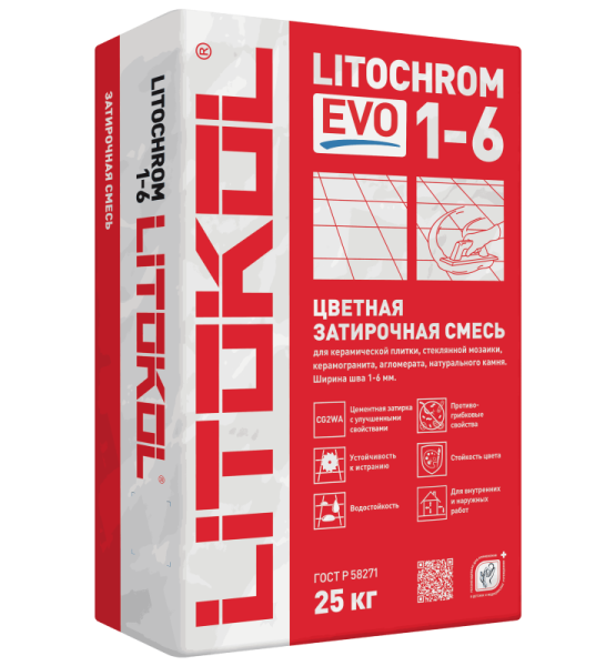 Затирка LITOCHROM 1-6 EVO LE 130 серый Litokol 25кг