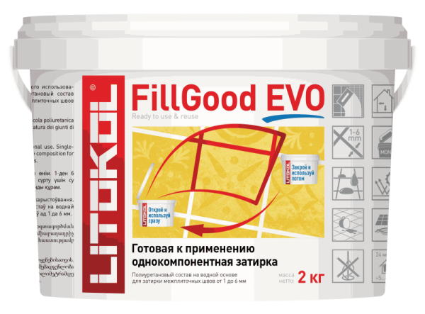 Затирка готовая FillGood EVO F.110 grigio perla, полиуретан. 1-6мм 2кгLitokol