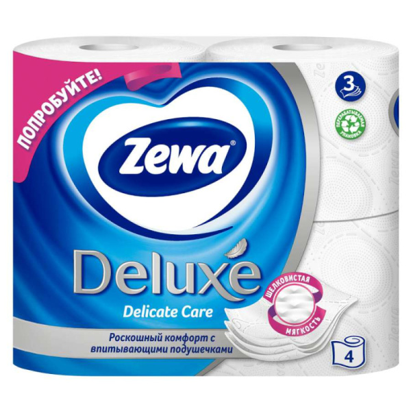 Бумага туалетная 3-х слойная, 4 рулона (4×18 м), белая, ZEWA Deluxe, 3228