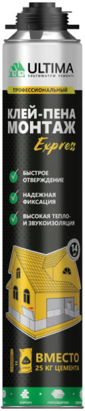 Клей-пена ULTIMA Express МОНТАЖ строительно-монтажный, 750мл/12