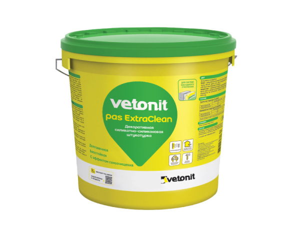 Декоративная штукатурка ВЕТОНИТ Pas ExtraClean силикатно-силиконов 2,0мм шуба 100А белая 25кг база 