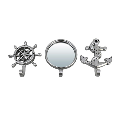 Комплект декоративных крючков и зеркало Марсель, серебро 3 шт D8см/74048/16
